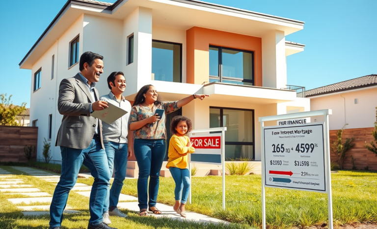 Imagen de una pareja revisando opciones de préstamo hipotecario con intereses bajos.