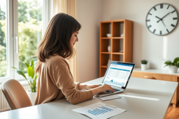 Imagen representativa de un préstamo en línea para refinanciar propiedades, mostrando una casa y un ordenador.